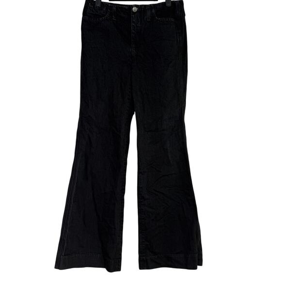ZARA Mid Rise Wide Flare Leg Full Length Boot Cut Jean 100% Cotton 4 Black #4117 - Picture 1 of 15